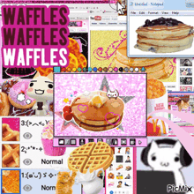 a collage of pictures with the words waffles waffles waffles at the top