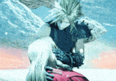 a video game character is hugging another character in the snow with a watermark that says xsdf95