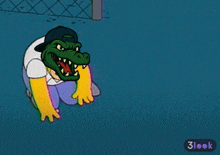 a cartoon of homer simpson crawling on the ground with a crocodile head