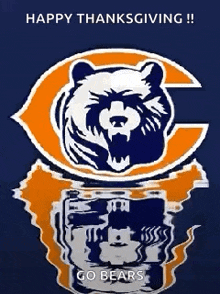 a chicago bears logo with the words happy thanksgiving !! go bears