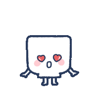 a cartoon drawing of a square with hearts coming out of its eyes