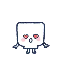 a cartoon drawing of a square with hearts coming out of its eyes