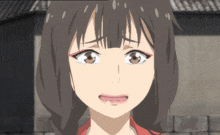 a close up of a girl 's face with a tear coming out of her eye