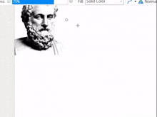 a drawing of a man with a beard next to a statue