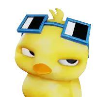 a yellow cartoon chicken wearing a pair of sunglasses