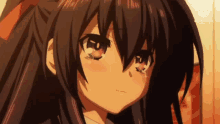 a close up of a crying anime girl 's face with tears coming out of her eyes .