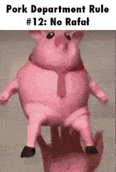 a pink pig wearing a tie and a red scarf
