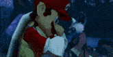 mario is surrounded by purple petals in a video game scene .
