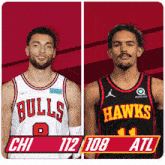 two basketball players from the bulls and hawks pose for a picture