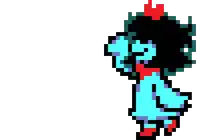 a pixel art drawing of a girl with a red bow on her head
