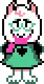 a pixel art drawing of a cat with glasses and a pink bow .