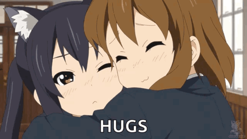 anime friends boy and girl hugging