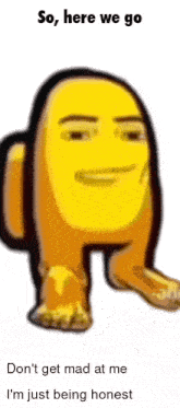 a yellow among us character with a face and legs