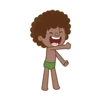 a cartoon of a boy without a shirt is laughing