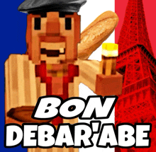a poster with a man holding a loaf of bread and the words bon debar ' abe on it