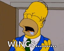 a cartoon of homer simpson crying with the words wings written below him