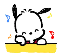 a cartoon of a dog with music notes around it