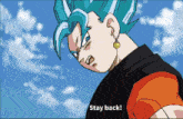 a pixel art of a dragon ball z character says stay back