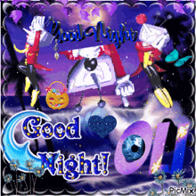 a picture that says good night and has a cartoon character on it