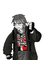 a black and white drawing of a person giving a thumbs up sign