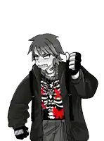 a black and white drawing of a person giving a thumbs up sign