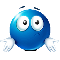 a blue smiley face with big eyes and a sad look on his face