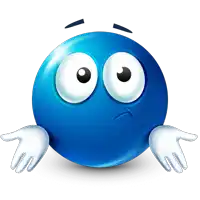 a blue smiley face with big eyes and a sad look on his face