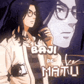 a cartoon of a man holding a cup of coffee with the name baji de matiu on the bottom