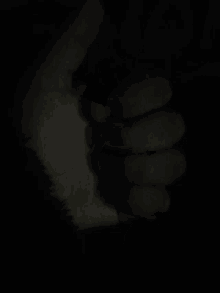 a person 's hand is shown in the dark with their fingers crossed