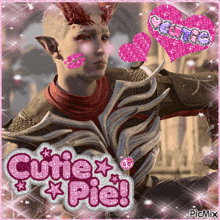 a picture of a man with horns and the words " cutie pie "