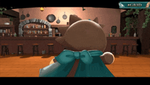 a cartoon cat is standing in front of a bar with a sign that says gb3d
