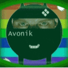 a picture of a person wearing a mask with avonik written on it