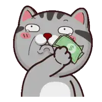 a cartoon cat holds a dollar bill in its paw