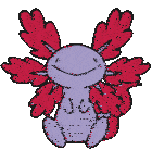 a purple axolotl with red wings and a smiling face