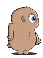 a cartoon monkey with big blue eyes and a huge belly