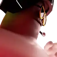 a close up of a person wearing sunglasses and a ring around their neck