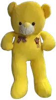 a yellow teddy bear has a flower pinned to its chest that says " i love you "