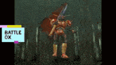 a video game screen shows a character named battle ox holding a sword