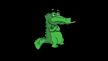 a cartoon crocodile is smoking a cigarette with smoke coming out of its mouth .