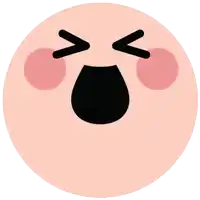 a pink circle with a cartoon face with a black mouth and pink cheeks