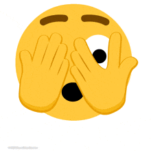 stitch covering his eyes with his hands and a yellow smiley face behind him