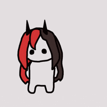 a drawing of a cartoon character with horns and red hair