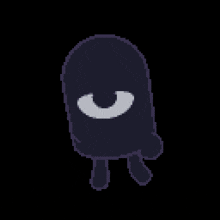 a pixel art drawing of a purple monster with a white mouth and a gray nose on a black background .