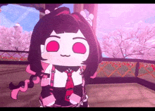 a cartoon character with pink eyes and a bow on her hair
