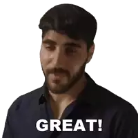 a man with a beard says great in a sticker