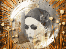 a painting of a woman wearing sunglasses with smoke coming out of her ear