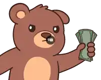 a teddy bear is holding a bunch of money in his hand