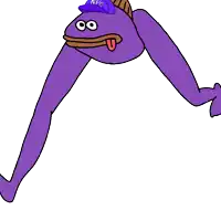 a purple cartoon character with a npc hat on his head