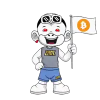 a cartoon character wearing a shirt that says ' zhou ' on it
