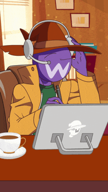a cartoon of a man wearing headphones and a hat with a w on his face